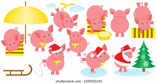 Set of cartoon pigs