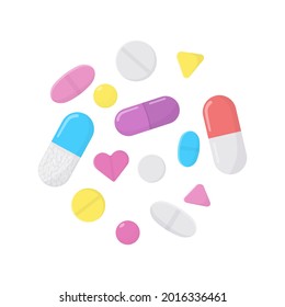 Set of cartoon pills isolated on white background. Vector illustration.