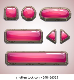 Set of cartoon pink buttons for web or game design