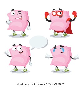 set of cartoon pink pillow character mascot on white background
