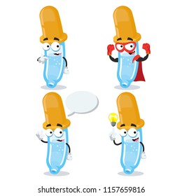 set of cartoon pipette character mascot on white background