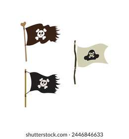 Conjunto De Dibujos Animados Pirata Bandera Diseño De Vector.