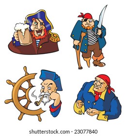 Set of cartoon pirates' characters, vector illustration, personages of literature and history