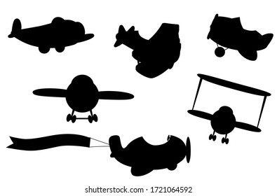 Set of cartoon planes silhouets. Vector illustration
