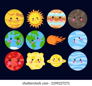 Set Cartoon planet vector. full color planet illustration