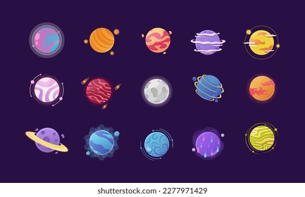 set of cartoon planets. colorful Planet Icon. Space background. Fantasy planets