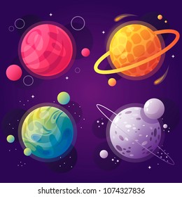 conjunto de planetas de desenhos animados no espaço. ilustração vetor. design moderno