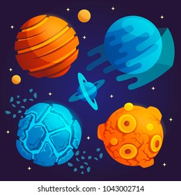 set of cartoon planets. vector illustration