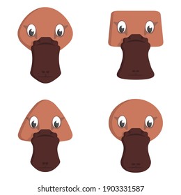 Set of cartoon platypuses. Different shapes of animal heads.