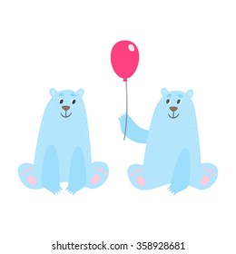 Set of cartoon polar bears. Vector illustration. 