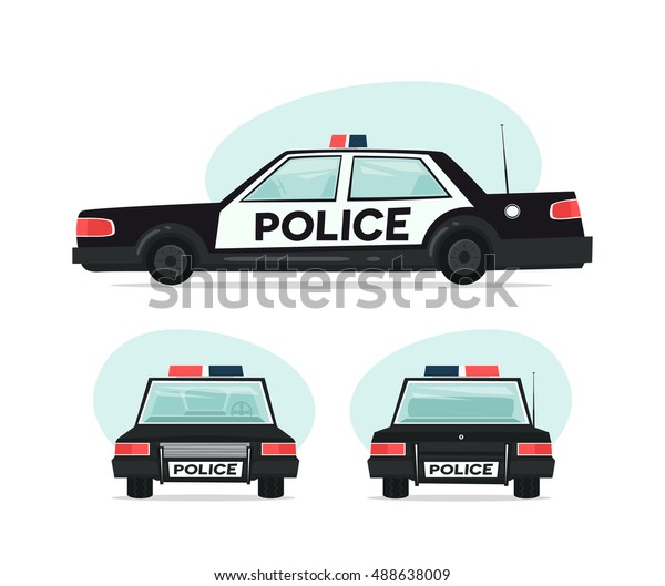 Set of cartoon police car.\
Isolated objects on white background in flat  style. Vector\
illustration.