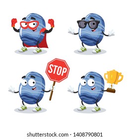 set of cartoon polished gemstone blue agate character mascot on white background
