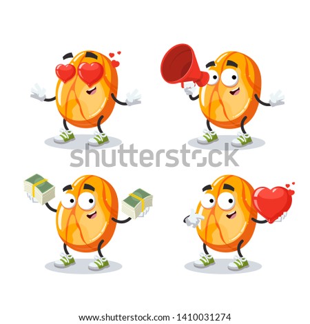 set of cartoon polished gemstone succinite amber character mascot on white background