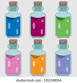 Set of cartoon potion bottles vector illustration