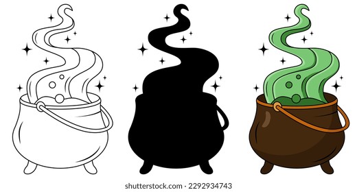 Set of cartoon potion cauldron