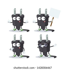 set of cartoon power plug type A character mascot on white background