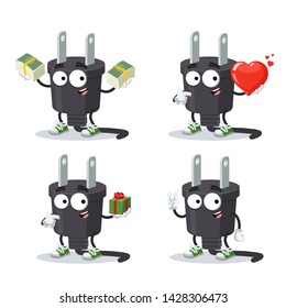 set of cartoon power plug type A character mascot on white background