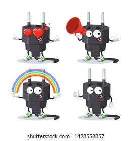 set of cartoon power plug type C character mascot on white background