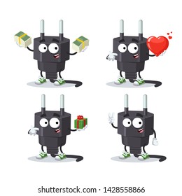 set of cartoon power plug type C character mascot on white background