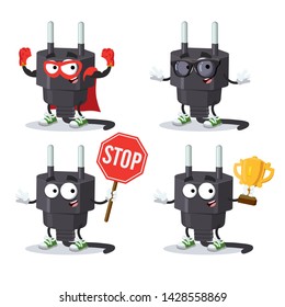 set of cartoon power plug type C character mascot on white background