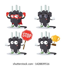 set of cartoon power plug type D character mascot on white background