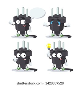 set of cartoon power plug type D character mascot on white background