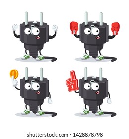 set of cartoon power plug type E character mascot on white background