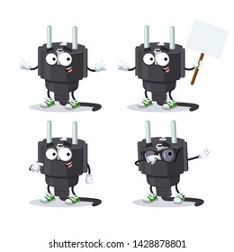 set of cartoon power plug type E character mascot on white background