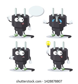 set of cartoon power plug type E character mascot on white background