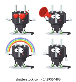 set of cartoon power plug type F character mascot on white background