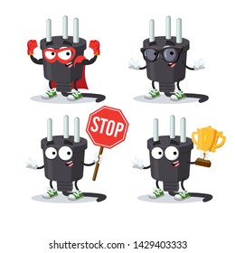 set of cartoon power plug type H character mascot on white background