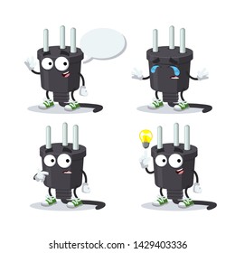set of cartoon power plug type H character mascot on white background