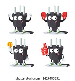 set of cartoon power plug type H character mascot on white background