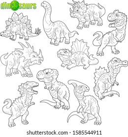 set of cartoon prehistoric dinosaurs. coloring book. funny illustration.