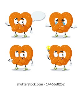 set of cartoon pretzel with sesame seeds character mascot on white background