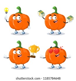 set of cartoon pumpkin character mascot on white background