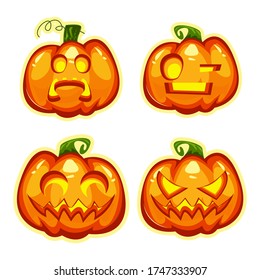 Set cartoon pumpkin design cartoon illustration stickers. Cartoon pumpkin vector 