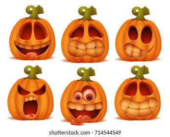 set of cartoon pumpkin halloween characters in different emotions. Vector illustration