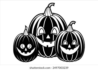 Set of cartoon pumpkins with funny faces for your design for the holiday Halloween. Different shapes and sizes orange gourd. Flat style vecto