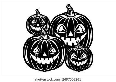 Set of cartoon pumpkins with funny faces for your design for the holiday Halloween. Different shapes and sizes orange gourd. Flat style vecto