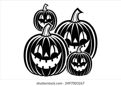 Set of cartoon pumpkins with funny faces for your design for the holiday Halloween. Different shapes and sizes orange gourd. Flat style vecto