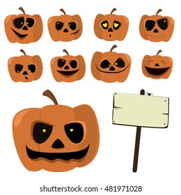 Set cartoon pumpkins for Halloween , vector