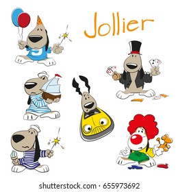 Set of cartoon puppies.
A set of sketches of cartoon puppy in different situations, isolated on white background. Vector illustration.