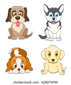 set of cartoon puppy dogs. simple vector illustration