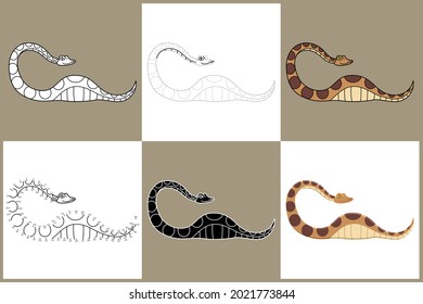 Set of cartoon PYTHON in 6 styles, Vector illustration