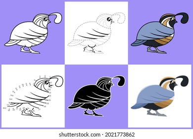 Juego de caricaturas QUAIL en 6 estilos, ilustración vectorial