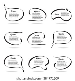 Set of cartoon Quote speech bubble icon. Quotation marks vector. Hand drawn text frame or box template. Vector illustration. Thought bubble. Citation. Cite. Citing. Balloon. Idea. Forum. Chat. Comment