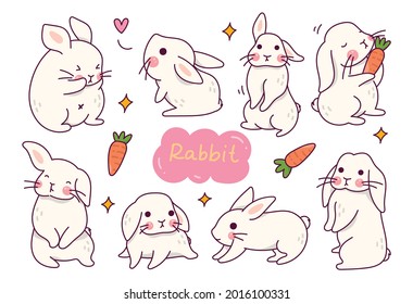 Set of Cartoon Rabbit Collection Vector Illustration