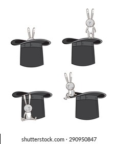 Set with cartoon rabbits and the conjurer's hat.