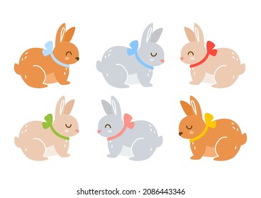 Set of cartoon rabbits isolated on white